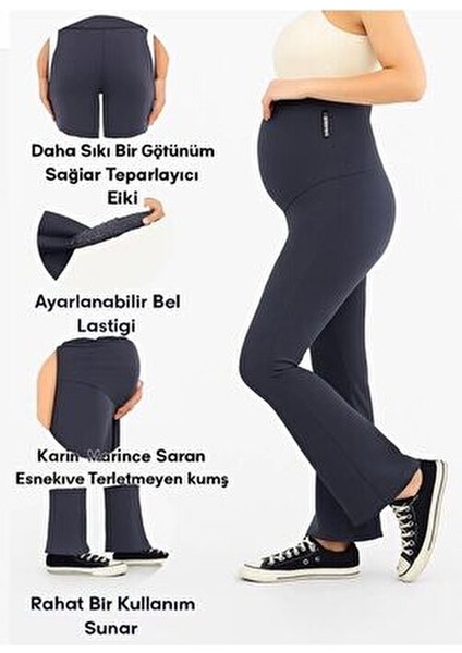 Ispanyol Paça Ayarlanabilir Yüksek Bel Esnek Toparlayıcı ve Sıkılaştırıcı Hamile Tayt Antrasit