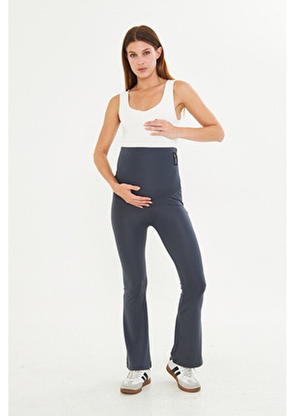 Ispanyol Paça Ayarlanabilir Yüksek Bel Esnek Toparlayıcı ve Sıkılaştırıcı Hamile Tayt Antrasit