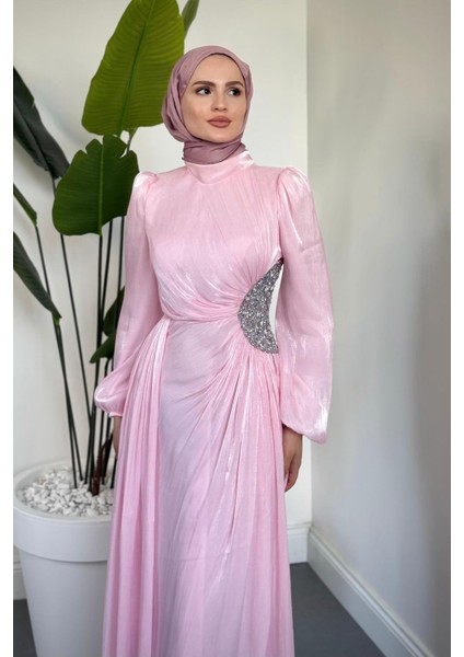 Nola Yanı Taşlı Jan Jan Abiye Şeker Pembesi fiyatları