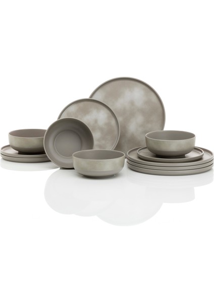 Pebble Sky Gri 12 Parça Melamin Tabak Seti