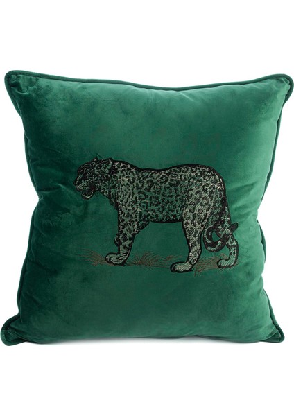 Leopar Nakışlı Yeşil Kadife Kırlent 55X55 cm