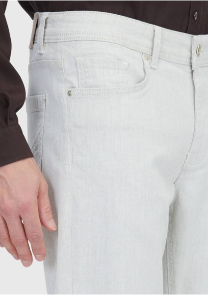 Ekru Düz Slim Fit Denim Pamuk Karışımlı Pantolon modelleri