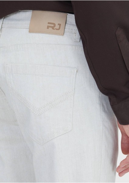 Ekru Düz Slim Fit Denim Pamuk Karışımlı Pantolon fırsatları