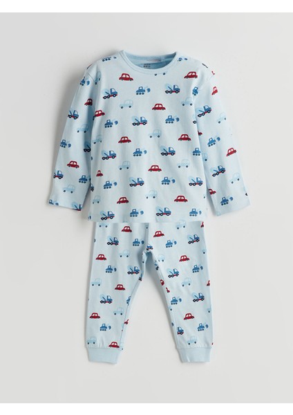 Yeni Sezon Bisiklet Yaka Baskılı Erkek Bebek Pijama Takımı