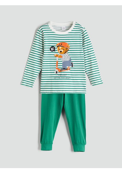 Yeni Sezon Bisiklet Yaka Baskılı Erkek Çocuk Pijama Takımı