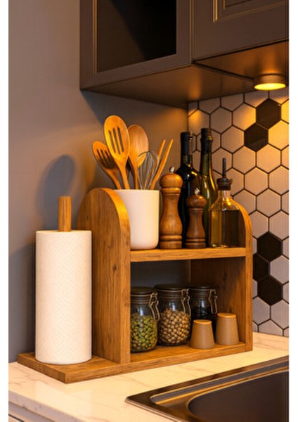 Kağıt Havluluklu Mutfak Rafı – Tezgah Üstü Düzenleyici ve Peçetelik