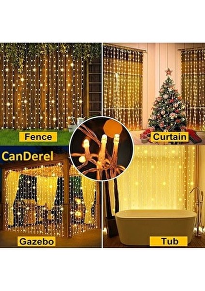 3x3 Metre 8 Fonksiyonlu Animasyonlu Perde LED Işık Saçak LED Işık 300 LED Yılbaşı Işığı Süsü Fişli fiyatları