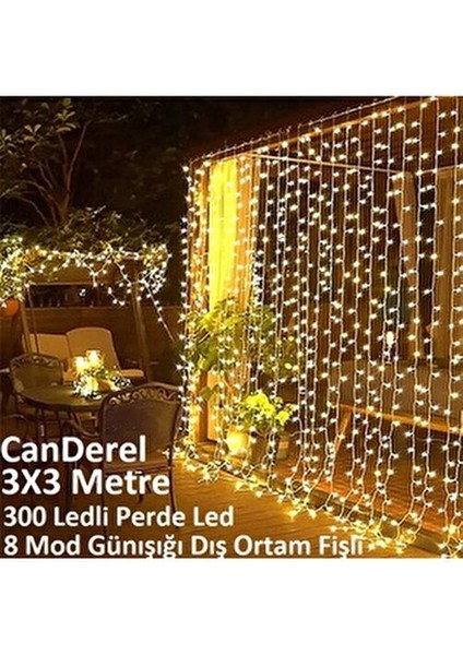 3x3 Metre 8 Fonksiyonlu Animasyonlu Perde LED Işık Saçak LED Işık 300 LED Yılbaşı Işığı Süsü Fişli modelleri