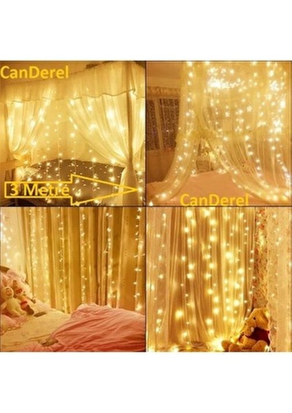 3x3 Metre 8 Fonksiyonlu Animasyonlu Perde LED Işık Saçak LED Işık 300 LED Yılbaşı Işığı Süsü Fişli fırsatları