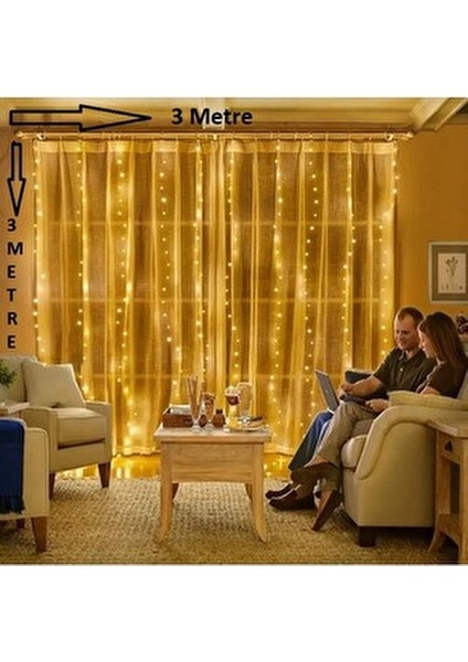 3x3 Metre 8 Fonksiyonlu Animasyonlu Perde LED Işık Saçak LED Işık 300 LED Yılbaşı Işığı Süsü Fişli indirimleri