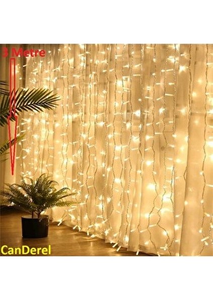 3x3 Metre 8 Fonksiyonlu Animasyonlu Perde LED Işık Saçak LED Işık 300 LED Yılbaşı Işığı Süsü Fişli