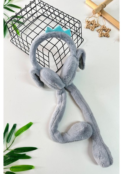 Dino Detaylı Pelüş Kız Çocuk kulaklık - Gri