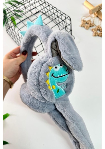 Dino Detaylı Pelüş Kız Çocuk kulaklık - Gri fiyatları