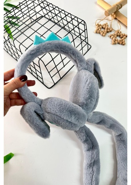 Dino Detaylı Pelüş Kız Çocuk kulaklık - Gri modelleri