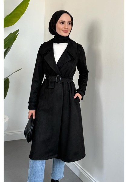 Veyora Nubuk Kemerli Kaban Siyah fırsatları