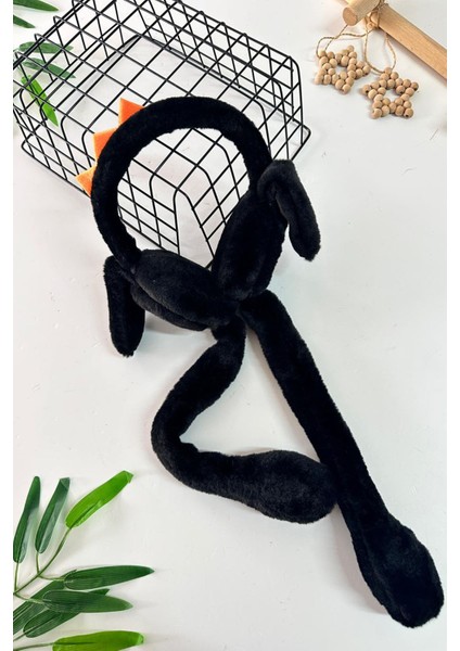 Dino Detaylı Pelüş Kız Çocuk kulaklık - Siyah