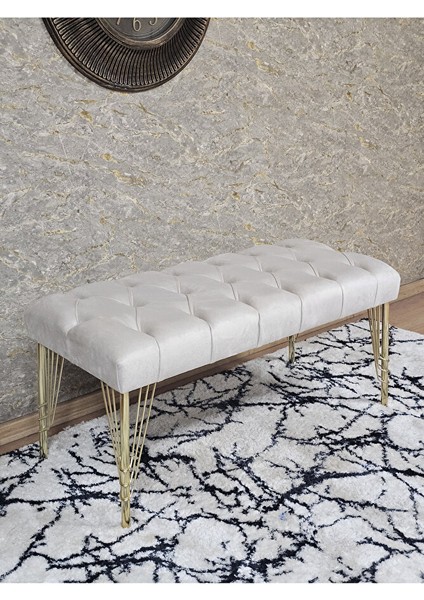 Gold Tel Ayaklı 90 cm Puf Bench - Puf - Bench - Kasalı Oturak - Oturak - Yatak Ucu Puf Krem Renk 90 x 40 Boyut/ebat