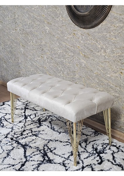 Gold Tel Ayaklı 90 cm Puf Bench - Puf - Bench - Kasalı Oturak - Oturak - Yatak Ucu Puf Krem Renk 90 x 40 Boyut/ebat fırsatları