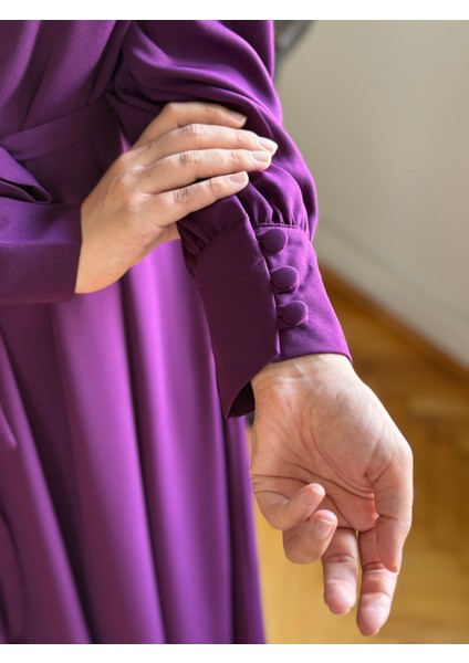 Mürdüm Yandan Kaplama Düğmeli Elbise 5086 fiyatları