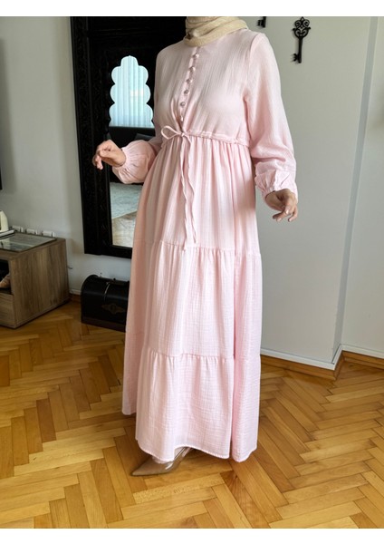 Pudra Katlı Yarımpat Müslin Elbise 5100 fırsatları