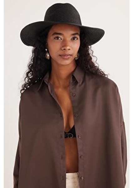 Kadın Oversize Rahat Kesim Spor Yaka Uzun Kollu Basic Düz Kahverengi Gömlek indirimleri