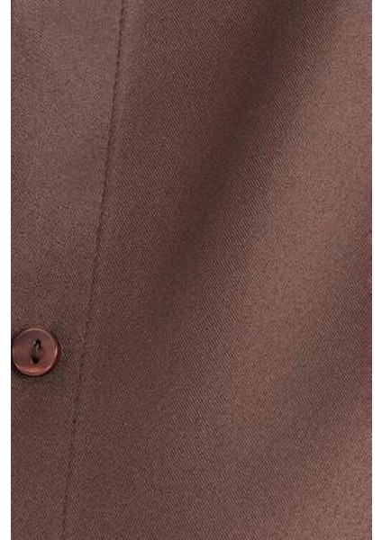 Kadın Oversize Rahat Kesim Spor Yaka Uzun Kollu Basic Düz Kahverengi Gömlek