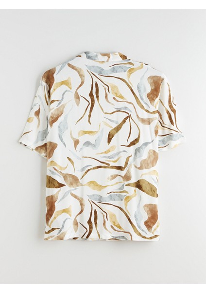 Yeni Sezon Regular Fit Resort Yaka Kısa Kollu Desenli Poplin Erkek Gömlek fiyatları