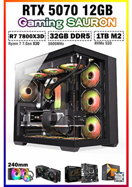 Sauron X15 Ryzen 7 7800X3D 64GB Ddr5 Ram 2tb M.2 Nvme SSD RTX5070 Sıvı Soğutmalı Oyuncu Bilgisayarı