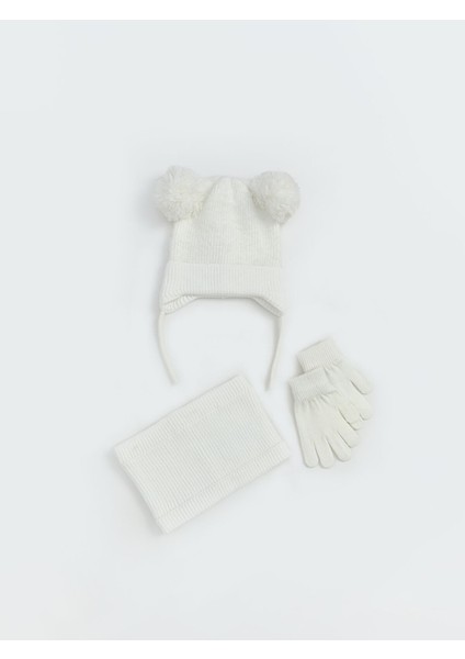 Yeni Sezon Kız Bebek Ponponlu Bere, Atkı ve Eldiven Seti