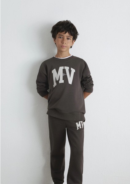 6S10054-71593 Mv Baskılı Kahverengi Sweatshirt