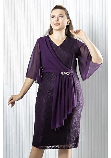 Şifon Detaylı Abiye Elbise Mürdüm MDV390