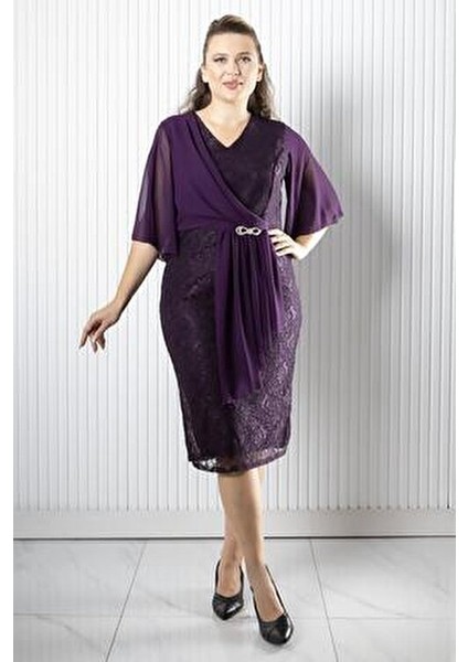 Şifon Detaylı Abiye Elbise Mürdüm MDV390 fiyatları