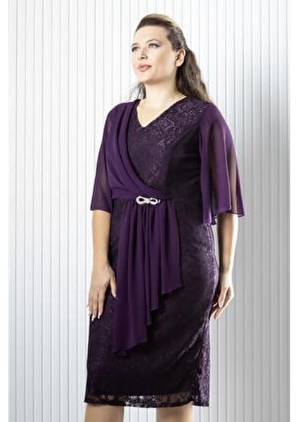 Şifon Detaylı Abiye Elbise Mürdüm MDV390 modelleri