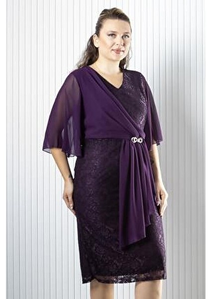 Şifon Detaylı Abiye Elbise Mürdüm MDV390 fırsatları