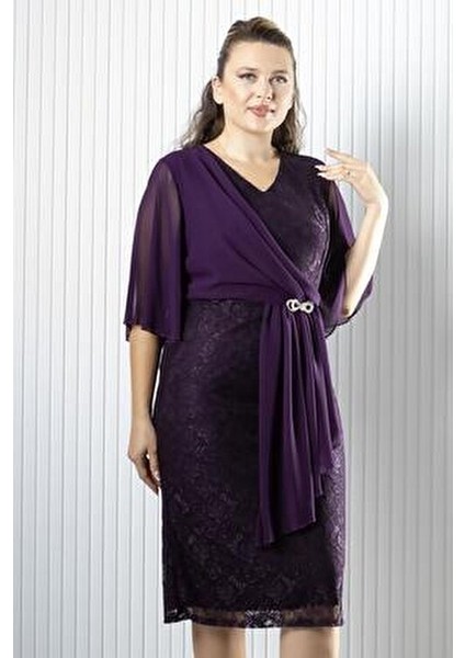 Şifon Detaylı Abiye Elbise Mürdüm MDV390 indirimleri