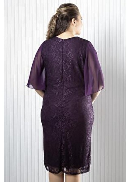 Şifon Detaylı Abiye Elbise Mürdüm MDV390