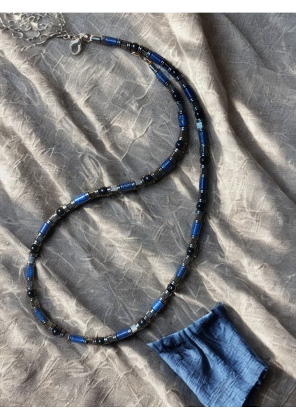 Lapis Lazuli Doğal Taşı Erkek Uzun Kolye (51 Cm) -Lapis Lazuli Hematit Güç ve Denge Kolyesi fiyatları