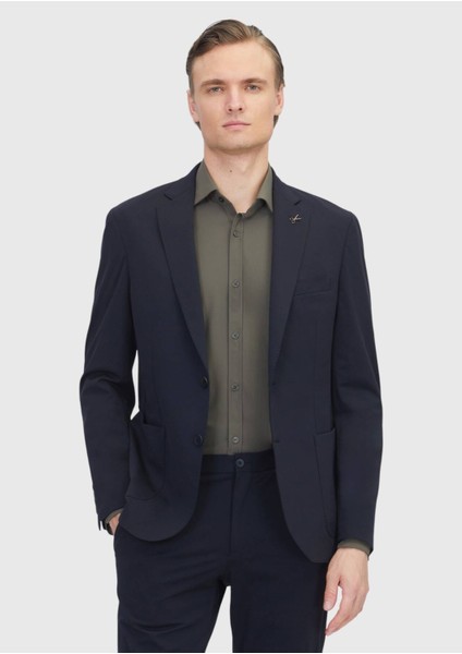 Siyah Düz Comfort Fit Örme Takım Elbise