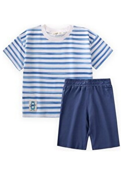 Çizgili Basic Kapri Takım 1-8 Yaş Ekru