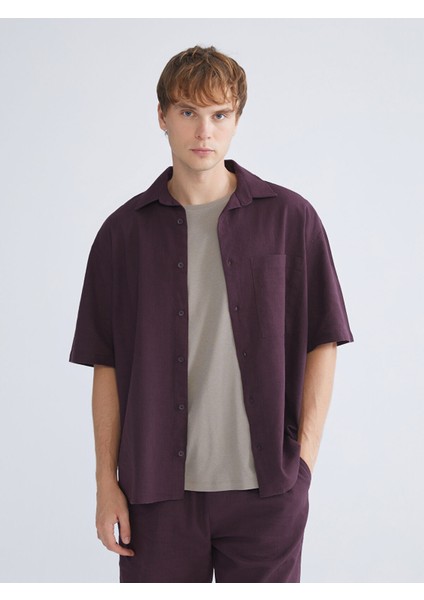 Yeni Sezon Rahat Kalıp Kısa Kollu Keten Görünümlü Erkek Gömlek