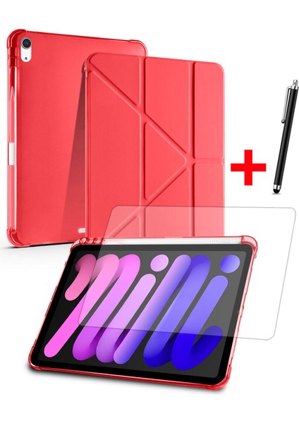 Apple iPad Mini 7 / iPad Mini 6 Uyumlu Uyku Modlu Standlı Akıllı Kılıf Ekran Koruyucu ve Kalem Set
