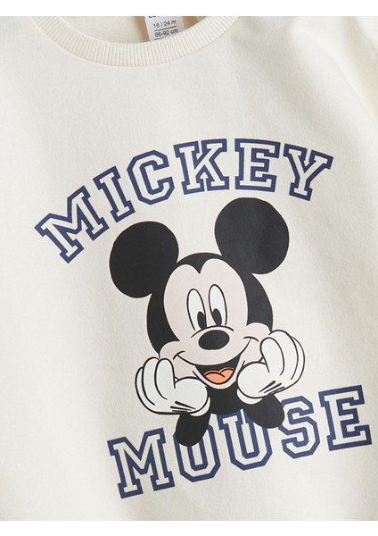 Yeni Sezon Bisiklet Yaka Mickey Mouse Baskılı Erkek Bebek Sweatshirt ve Eşofman Alt 2'li modelleri