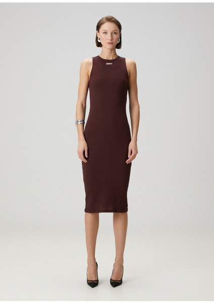 Bordo Midi Triko Elbise