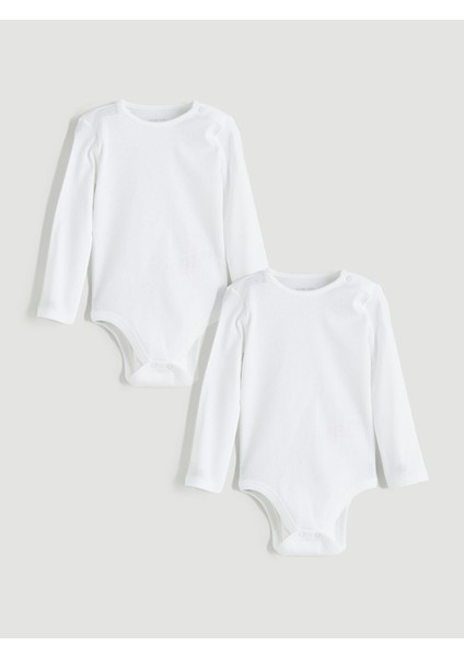 Yeni Sezon Bisiklet Yaka Uzun Kollu Kız Bebek Çıtçıtlı Bodysuit 2'li