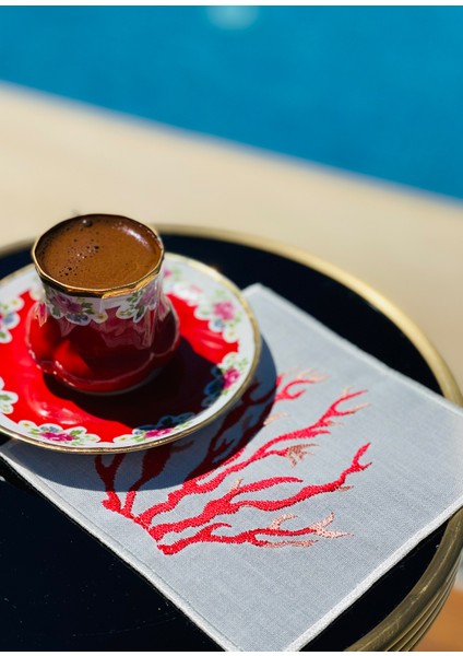 Mercan Desenli 4'lü Kırmızı Keten Bardak Altlığı fiyatları