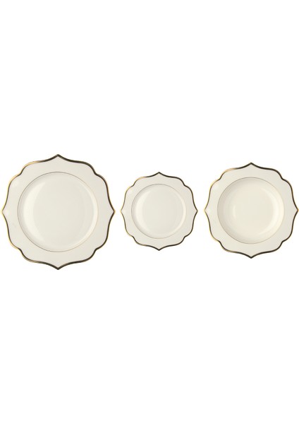 Ionica Fildişi Altın Rengi Detaylı Bone China 18 Parça 6 Kişilik Yemek Takımı