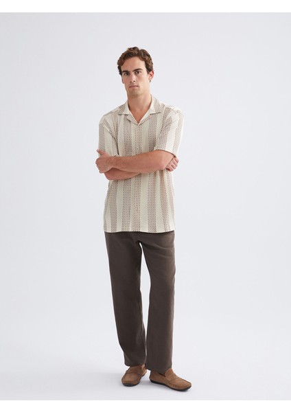 Yeni Sezon Regular Fit Resort Yaka Kısa Kollu Çizgili Erkek Gömlek fiyatları