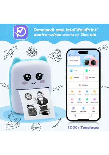 Taşınabilir Yazıcı, Mini Cep Kablosuz Termal Yazıcı Android Ios Akıllı Telefonlar Için Uygun, Bt Mürekkepsiz Baskı, Etiketler, Fişler, Fotoğraflar, Notlar, Öğrenme (4887)