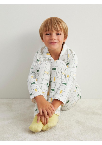 Yeni Sezon Gömlek Yaka Ekose Desenli Uzun Kollu Erkek Çocuk Pijama Takımı fırsatları