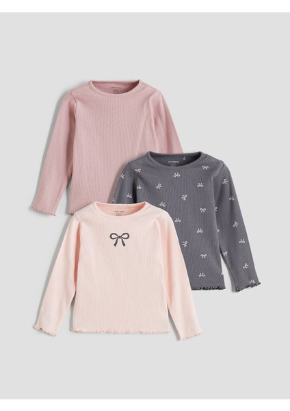 Yeni Sezon Kurdele Detaylı Kız Bebek Tişört 3'lü